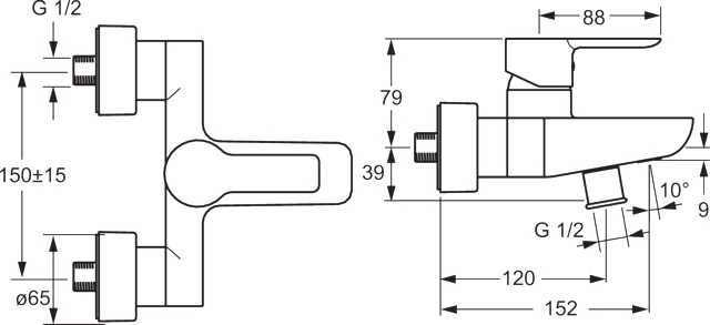 HA Einhebelmischer Wafü und Brausebatterie HANSALIGNA 0674 Ausladung 152 mm DN15 Chrom