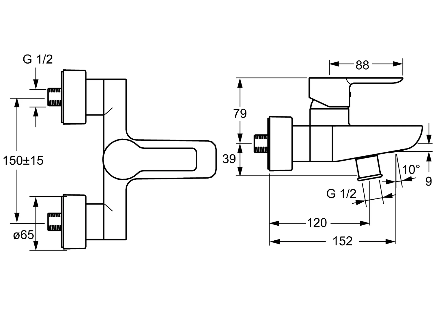 HansaLIGNA Einhebelmischer Wafü und Brausebatterie 0674 Ausladung 152 mm DN15 Chrom