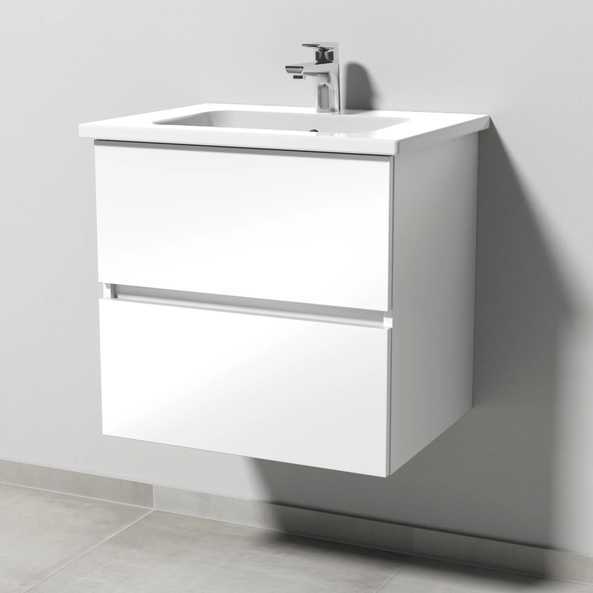 Sanipa Keramik-Waschtisch-Waschtischunterschrank mit Waschtischunterschrank „Solo One“ 560 × 555 × 450 mm in Weiß (glanz)