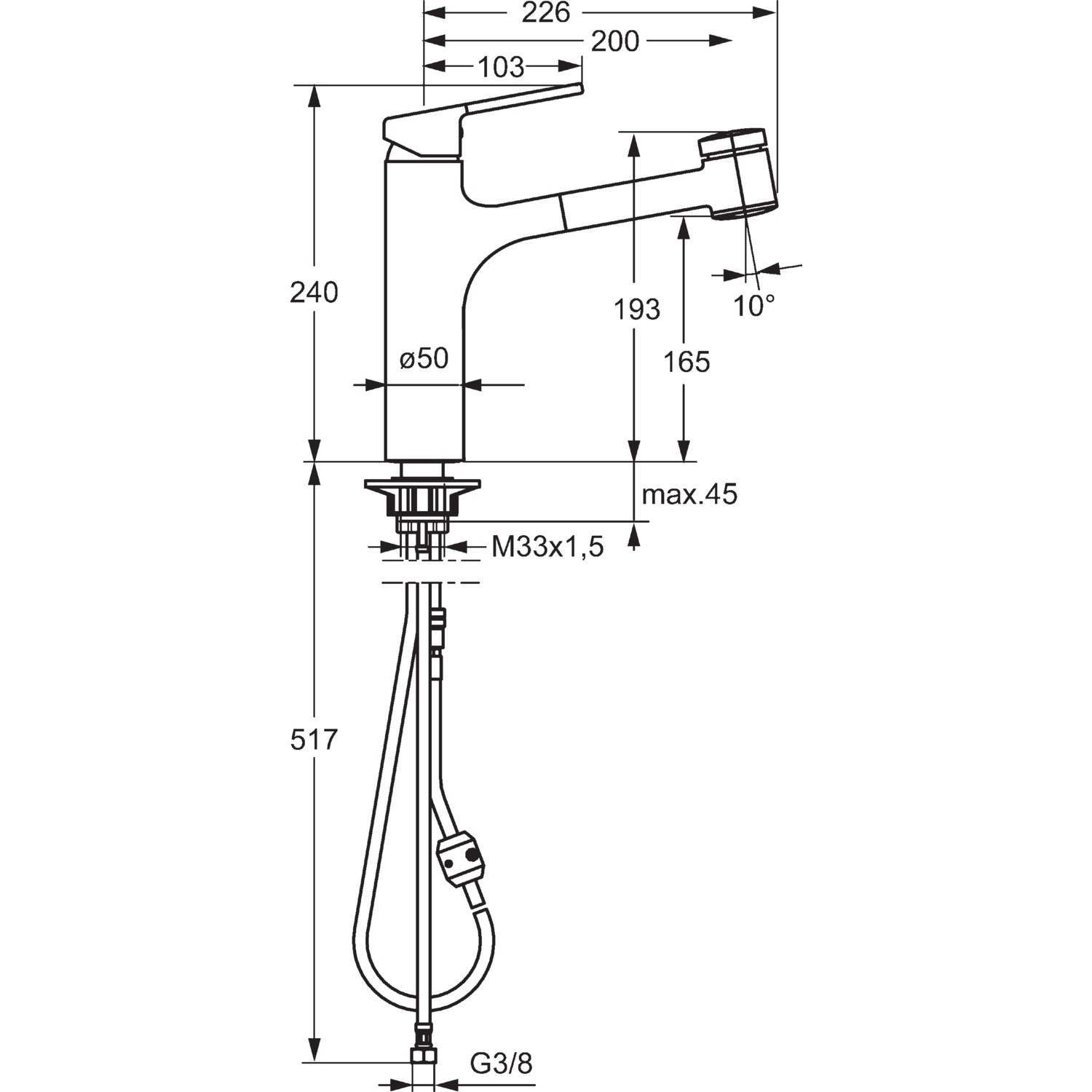 HA Einhebelmischer Küchenarmatur HANSARONDA 0338 2-strahlig Ausladung 200 mm DN15 Chrom