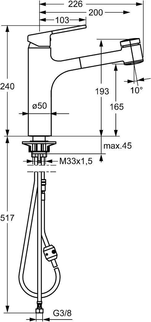 HansaRONDA Einhebelmischer Küchenarmatur HansaRONDA 0338 2-strahlig Ausladung 200 mm DN15 Chrom