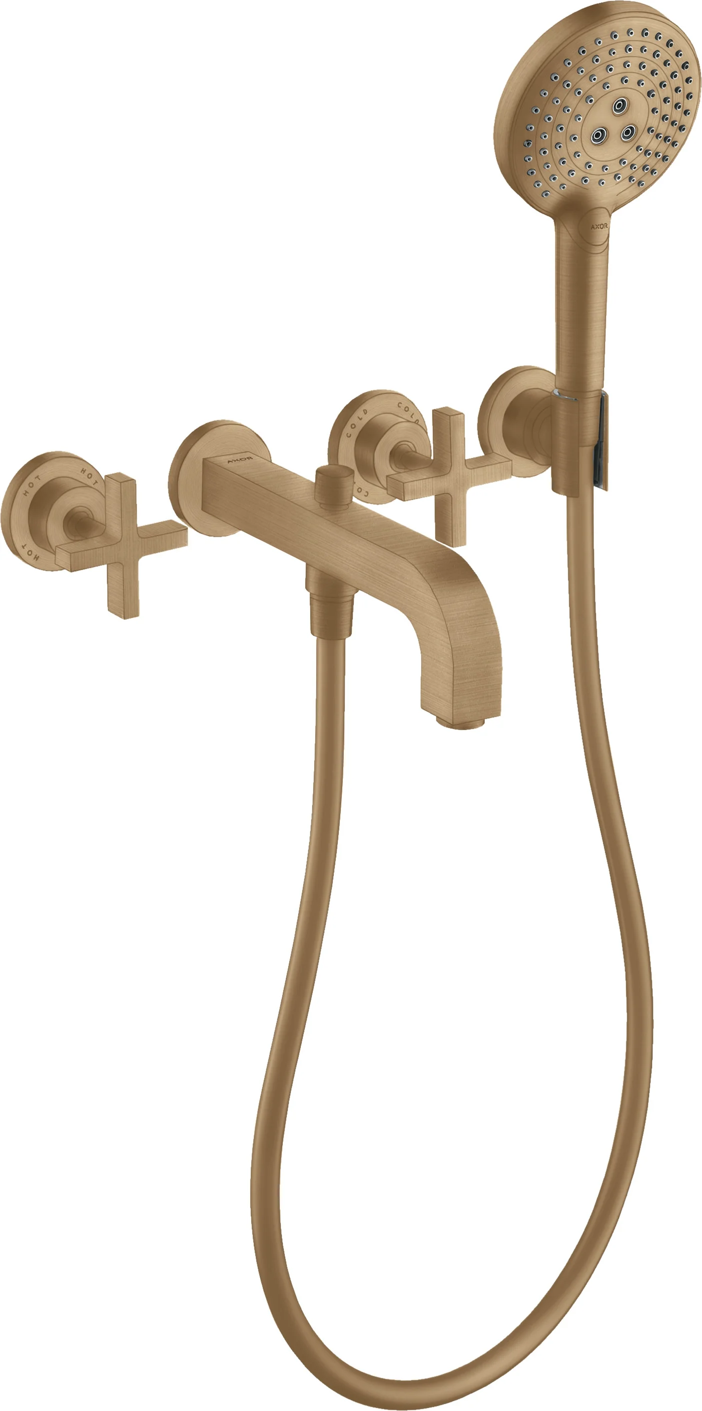 Hansgrohe AXOR Citterio 3-Loch Wannenarmatur Brushed Bronze, Ausladung 222 mm, Wandmontage