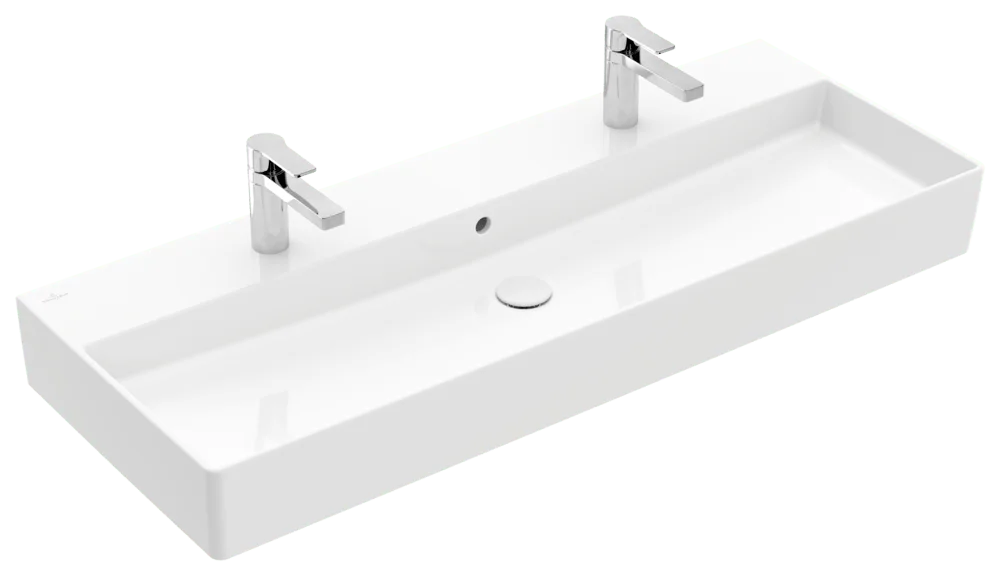 Villeroy & Boch Wandwaschbecken Memento 2.0, 1200x470x150 mm, glänzend weiß Alpin, TitanCeram, mit Überlauf, für zwei 1-Loch-Armaturen