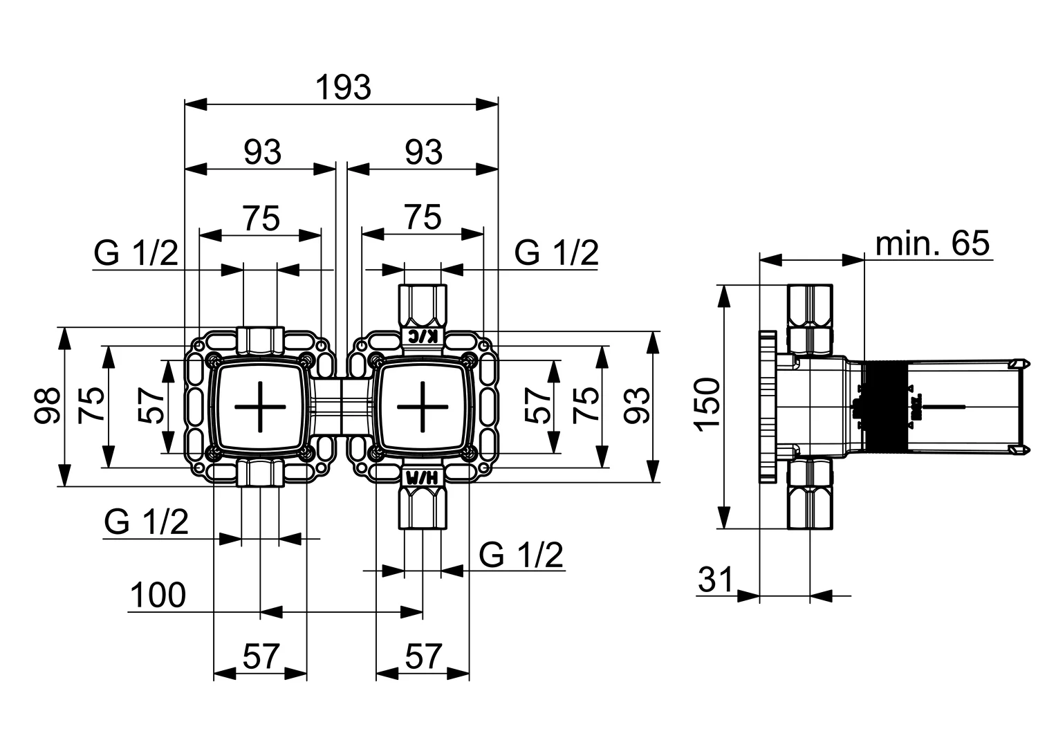 HansaMATRIX UP-Rohbauset Bade- und Brausearmatur HansaMATRIX 4.0 Kartusche 4401 DN15, Wandmontage für Unterputz-Einbaukörper HansaMATRIX UP-Rohbauset Bade- und Brausearmatur HansaMATRIX 4.0 Kartusche 4401 DN15, Wandmontage für Unterputz-Einbaukörper