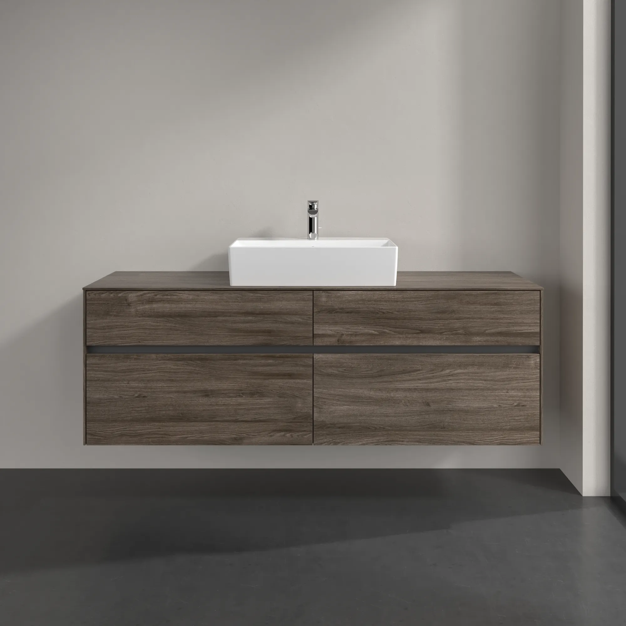Villeroy & Boch Waschtischunterschrank „Collaro“ 1600 × 548 × 500 mm Stone Oak, ohne Beleuchtung, für Becken mittig Villeroy & Boch Waschtischunterschrank „Collaro“ 1600 × 548 × 500 mm Stone Oak, ohne Beleuchtung, für Becken mittig