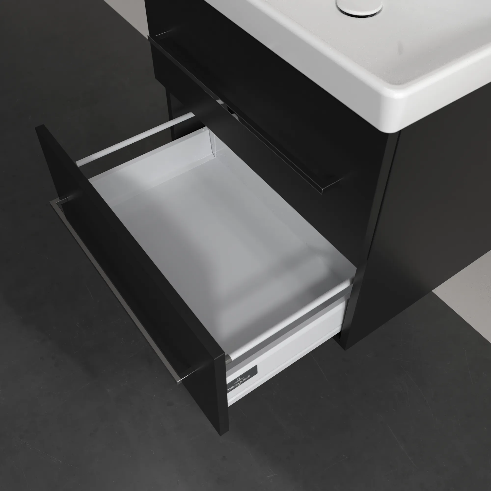 Villeroy & Boch Avento Waschbeckenunterschrank A88900, 576x514x484mm, 2 Auszüge, Waschbecken mittig, Volcano Black