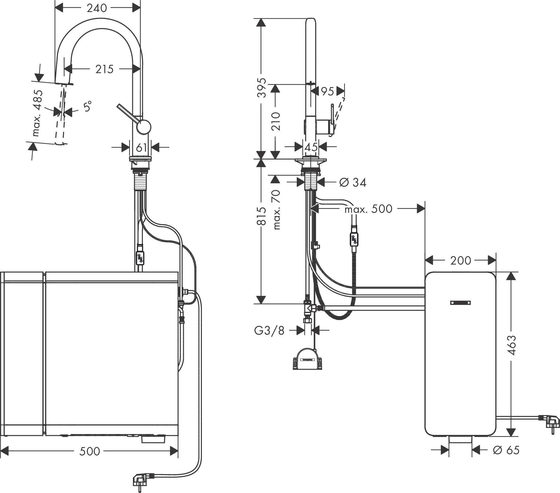 Hansgrohe Aqittura M91 SodaSystem 210 - Einhebel-Küchenmischer mit Ausziehauslauf, Chrom, 35 mm Hahnlochbohrung, bis zu 48,5 cm Auszugslänge