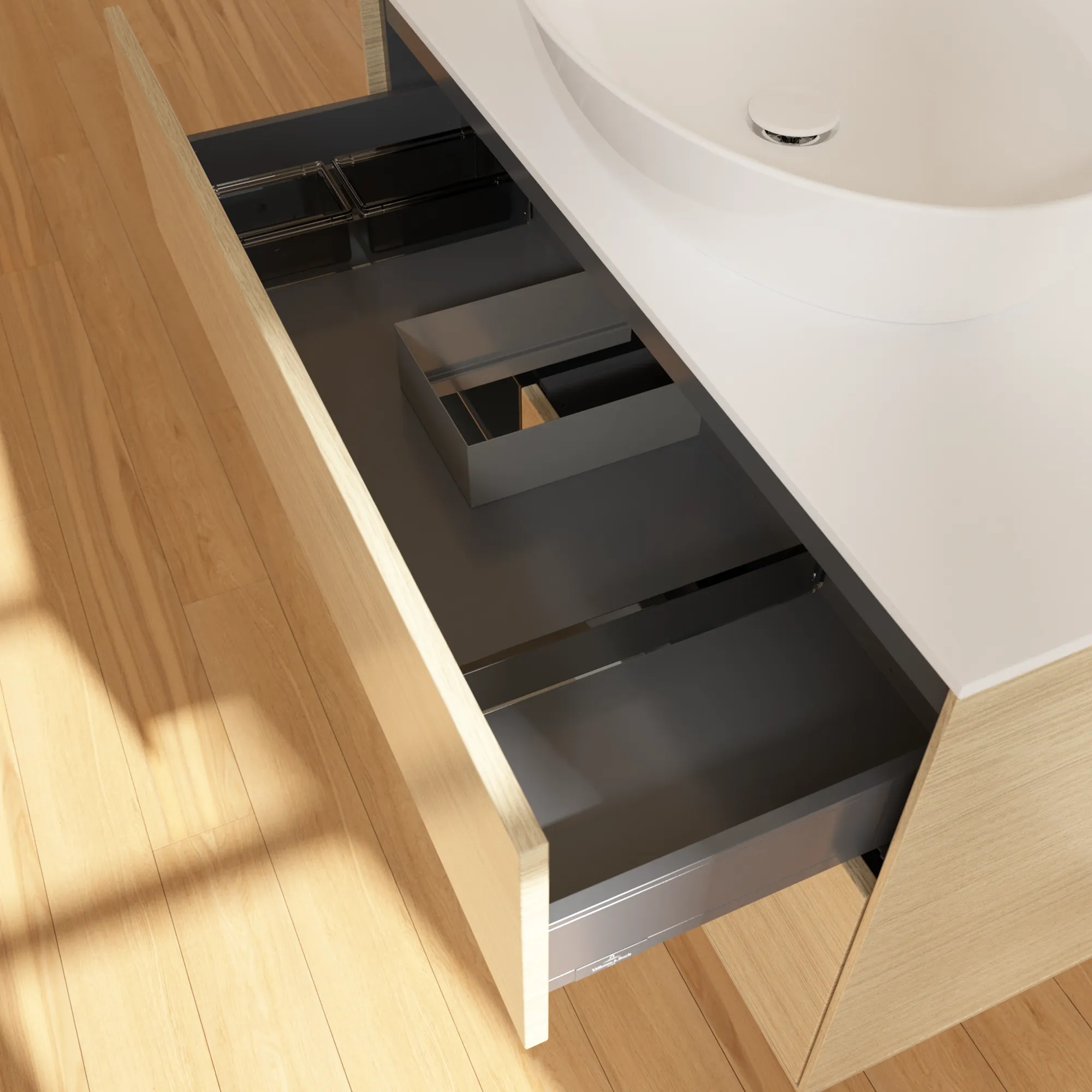 Villeroy & Boch Waschtischunterschrank „Finion“ für Schrankwaschtisch 1000 × 603 × 501 mm Oak Veneer, für Becken mittig, ohne Hahnlochbohrung Villeroy & Boch Waschtischunterschrank „Finion“ für Schrankwaschtisch 1000 × 603 × 501 mm Oak Veneer, für Becken mittig, ohne Hahnlochbohrung