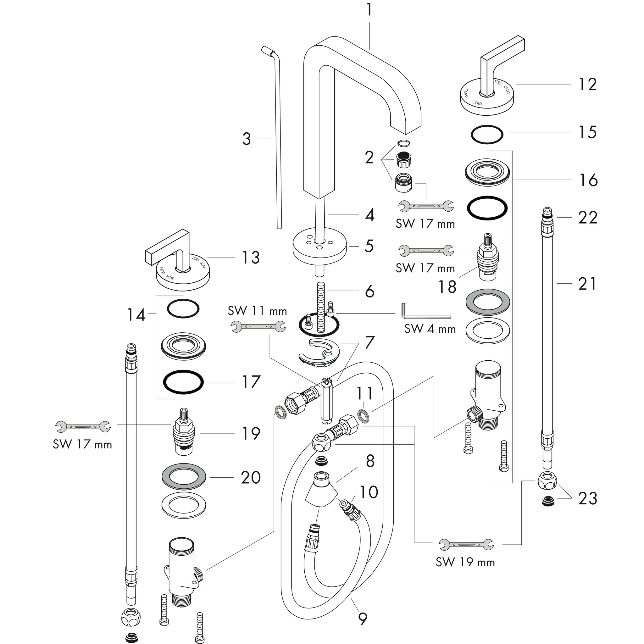 Hansgrohe AXOR Citterio 3-Loch Waschtischarmatur 170 Chrom, Hebelgriffen Hansgrohe AXOR Citterio 3-Loch Waschtischarmatur 170 Chrom, Hebelgriffen