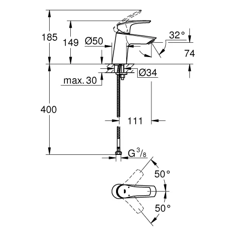 Einhand-Waschrischbatterie 23967, S-Size, geneigte Version, 28 mm Keramikkartusche, glatter Körper, chrom Einhand-Waschrischbatterie 23967, S-Size, geneigte Version, 28 mm Keramikkartusche, glatter Körper, chrom