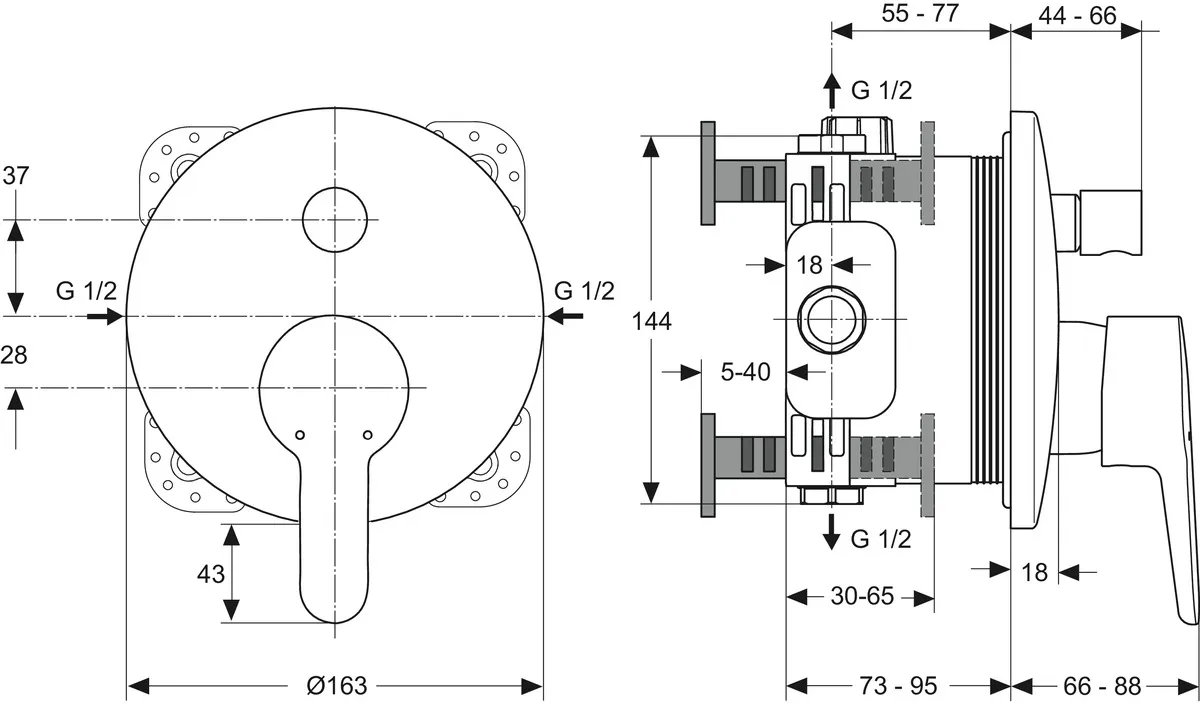 Badearmatur Unterputz ConnectBlue, Bausatz 2, Rosettendurchmesser:163mm, eigensicher nach DIN EN 1717, Chrom Badearmatur Unterputz ConnectBlue, Bausatz 2, Rosettendurchmesser:163mm, eigensicher nach DIN EN 1717, Chrom