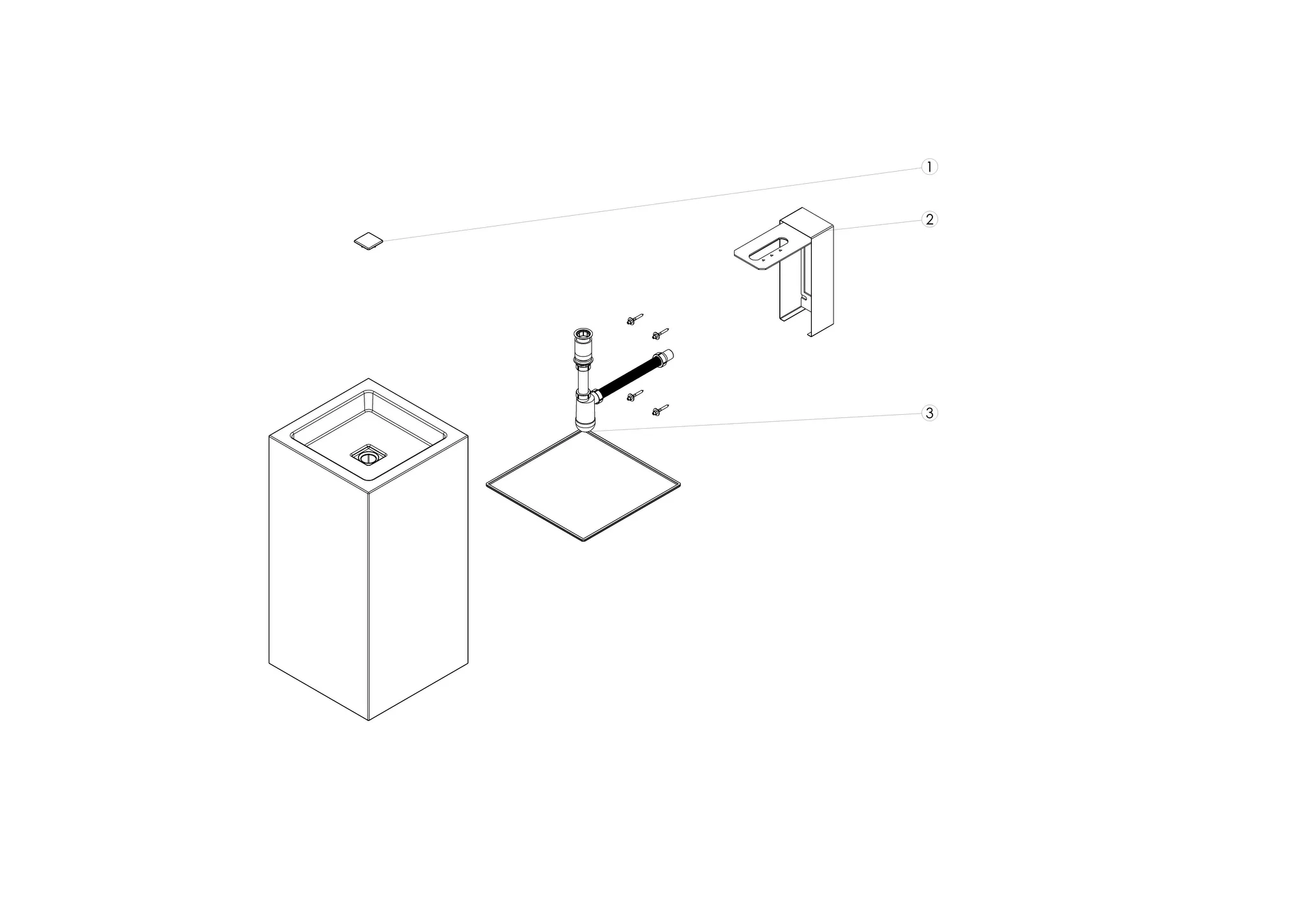 Waschbecken „Q-Serie“ 455 × 507 × 900 mm, mittig mit ProShield