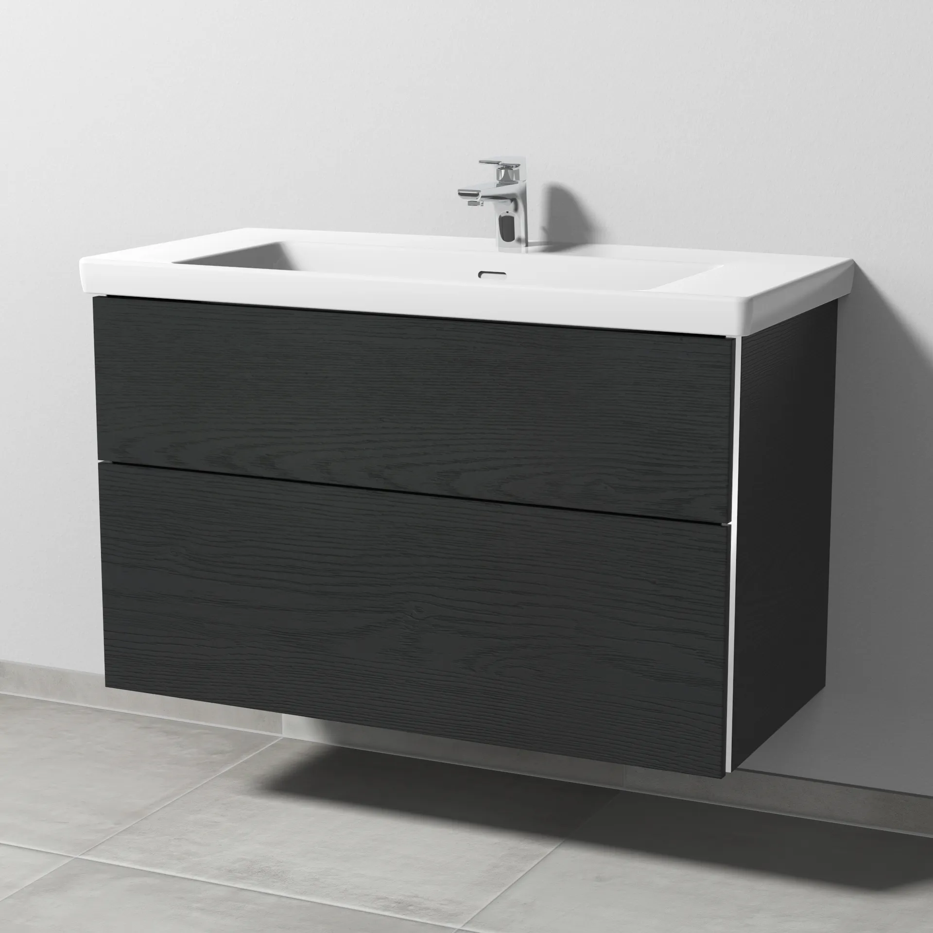 Sanipa Waschtischunterschrank „3way“ 955 × 588 × 462 mm in Black Oak, mit Hahnlochbohrung, Becken mittig Sanipa Waschtischunterschrank „3way“ 955 × 588 × 462 mm in Black Oak, mit Hahnlochbohrung, Becken mittig