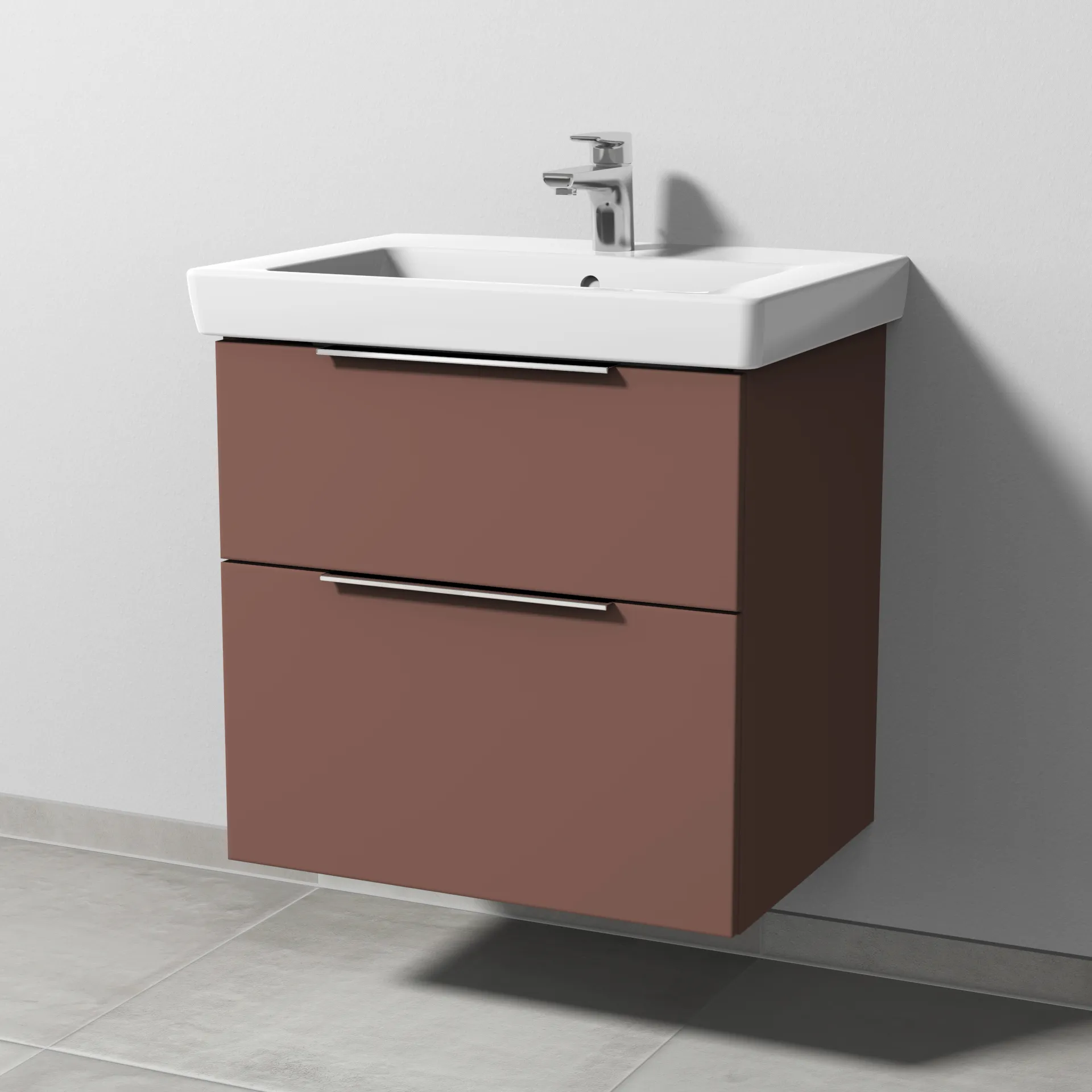 Sanipa Waschtischunterschrank „3way“ passend zu Keramik-Waschtische Subway 2.0 von Villeroy & Boch 600 × 593 × 447 mm in Wine-Red, Becken mittig