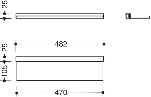 HEWI Ablage pulverbeschichtet in 48,2 × 2,5 × 10,2 cm