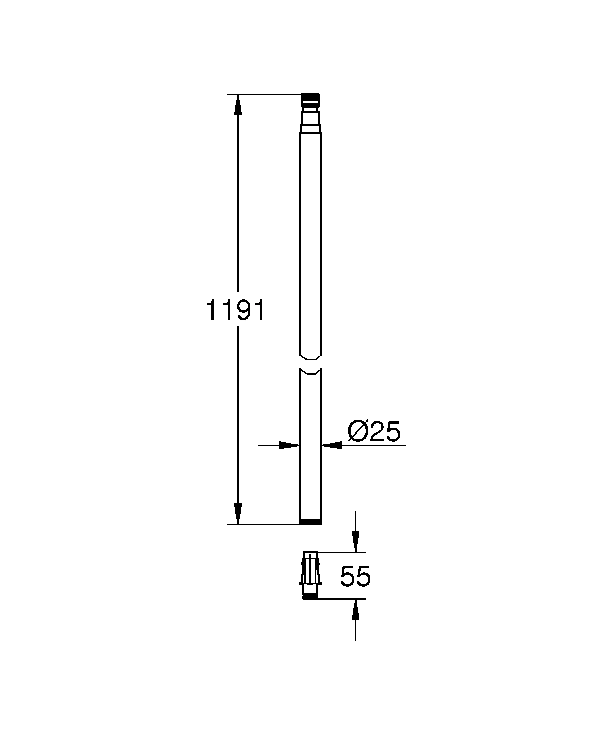 Ersatzrohr 48499, für Duschsysteme, 15 cm länger gegenüber Originalrohr für Duschsysteme, nur einsetzbar bei Euphoria SmartControl Duschsystem 26 509, chrom