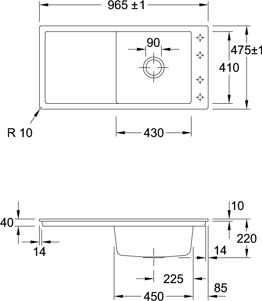Villeroy & Boch flächenbündiges Küchenspülbecken „Timeline“ 60 flat 965 × 475 × 220 mm in Graphite