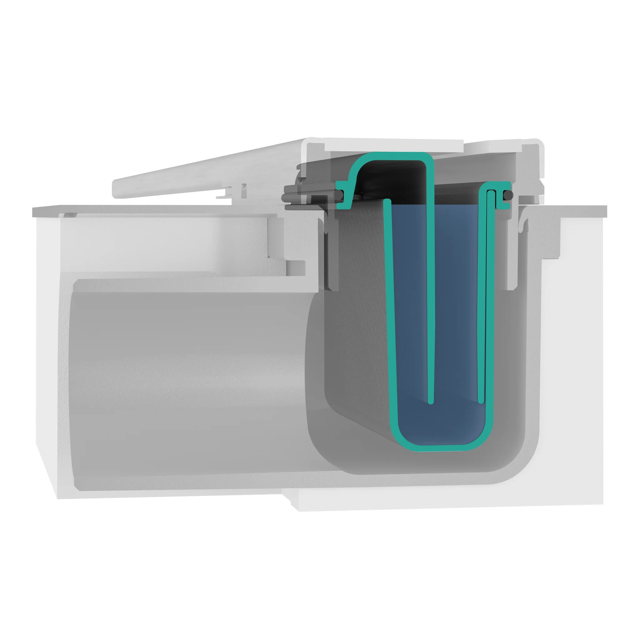 Hansgrohe uBox universal Grundkörper für Duschrinnen – Ablaufgehäuse DN40, waagerechter Auslass, 3-seitiger Anschluss, Sperrwasserscheibe 30 mm, Mindestbauhöhe 57 mm