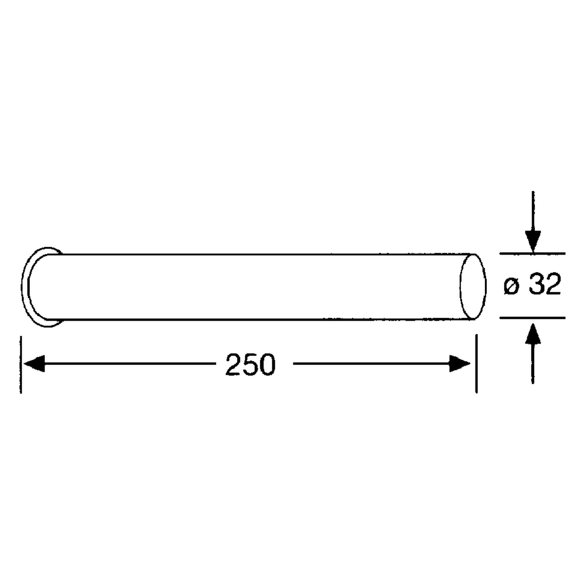 Abgangsrohr, gerade mit Bördelrand 32 × 250 mm chrom