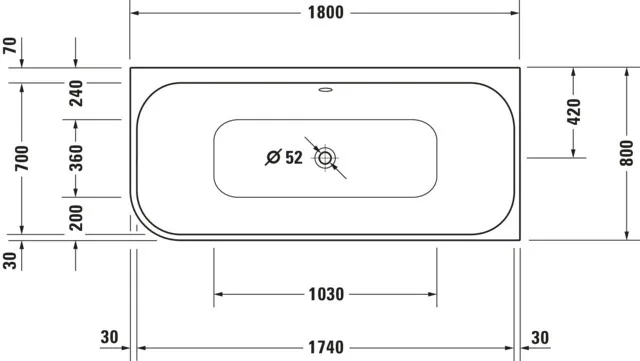 Duravit Badewanne „Happy D.2 Plus“ vorwand rechteck 180 × 80 cm, rechts