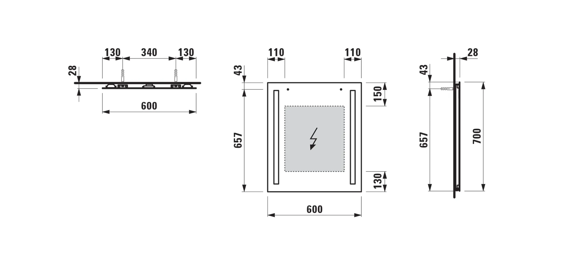 Laufen Spiegel LANI 600x28x700 mit 2 vertikal integrierten LED-Lichtelementen Laufen Spiegel LANI 600x28x700 mit 2 vertikal integrierten LED-Lichtelementen