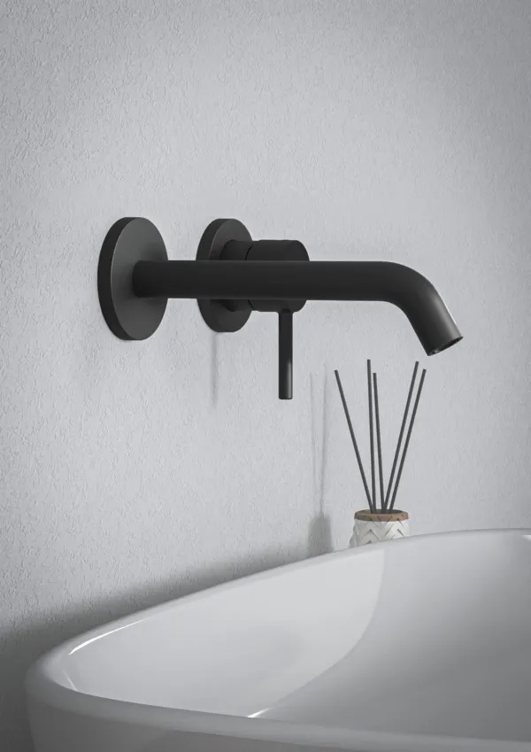 Ideal Standard Wand-Waschtischarmatur Ceraline Nuovo Silk Black Ausladung 180 mm Unterputz-Bausatz