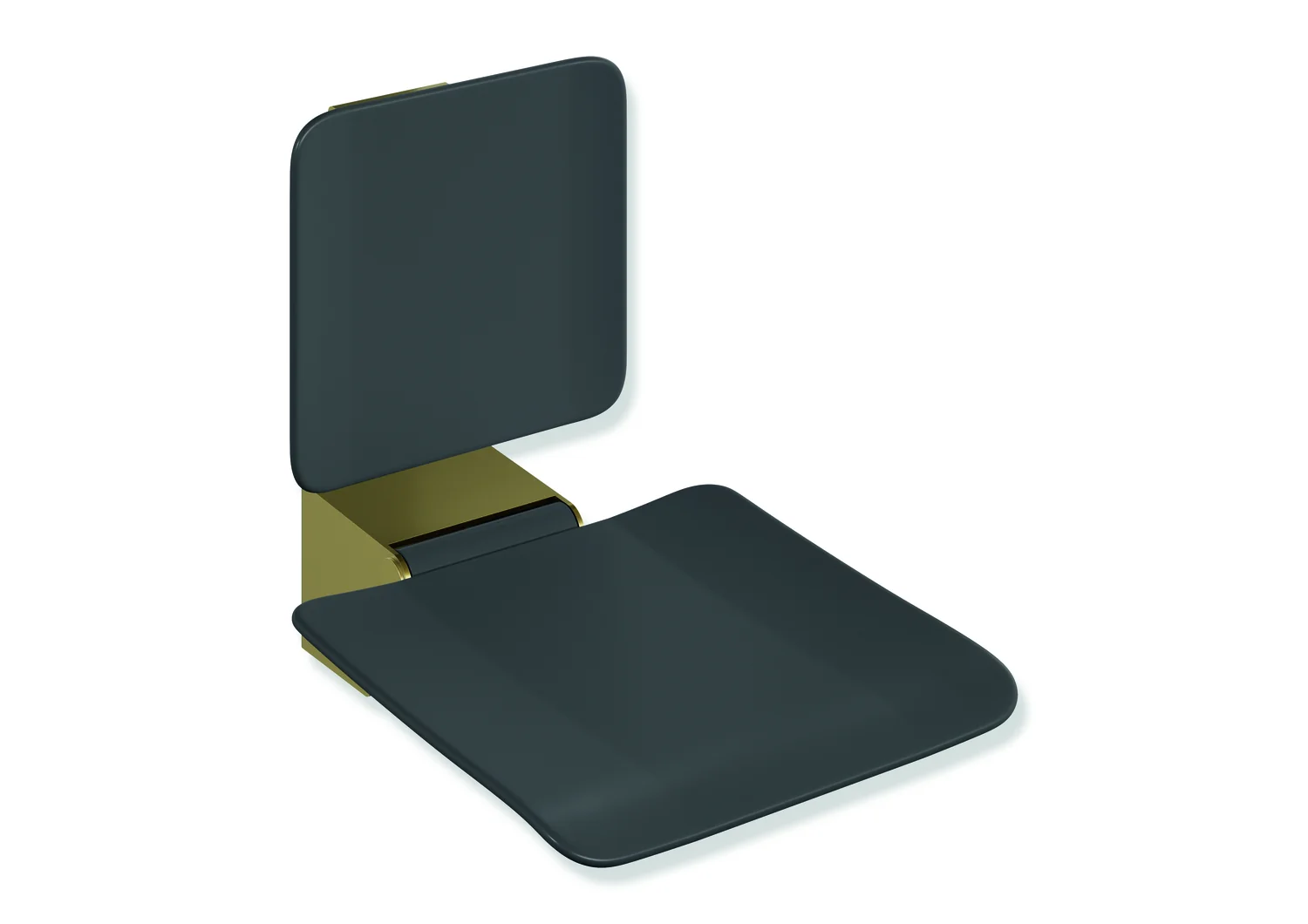 HEWI Klappsitz System 900, Wandkonsole Edelstahl PVD, Sitzfläche 450x450 mm, Rückenlehne schwarz, Farbe VT Gold gebürstet