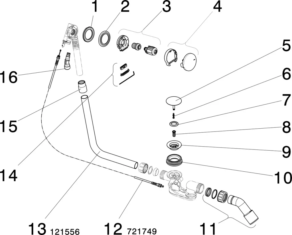 Viega Ab- und Überlaufgarnitur mit Zulauffunktion Modell 6161.60 „Multiplex Trio“ 6161.60 in 725 mm × DN40 / 50 verchromt 11 cm