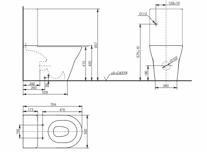 Toto Stand-Tiefspül-WC „MH“ 392 × 410 × 704 mm