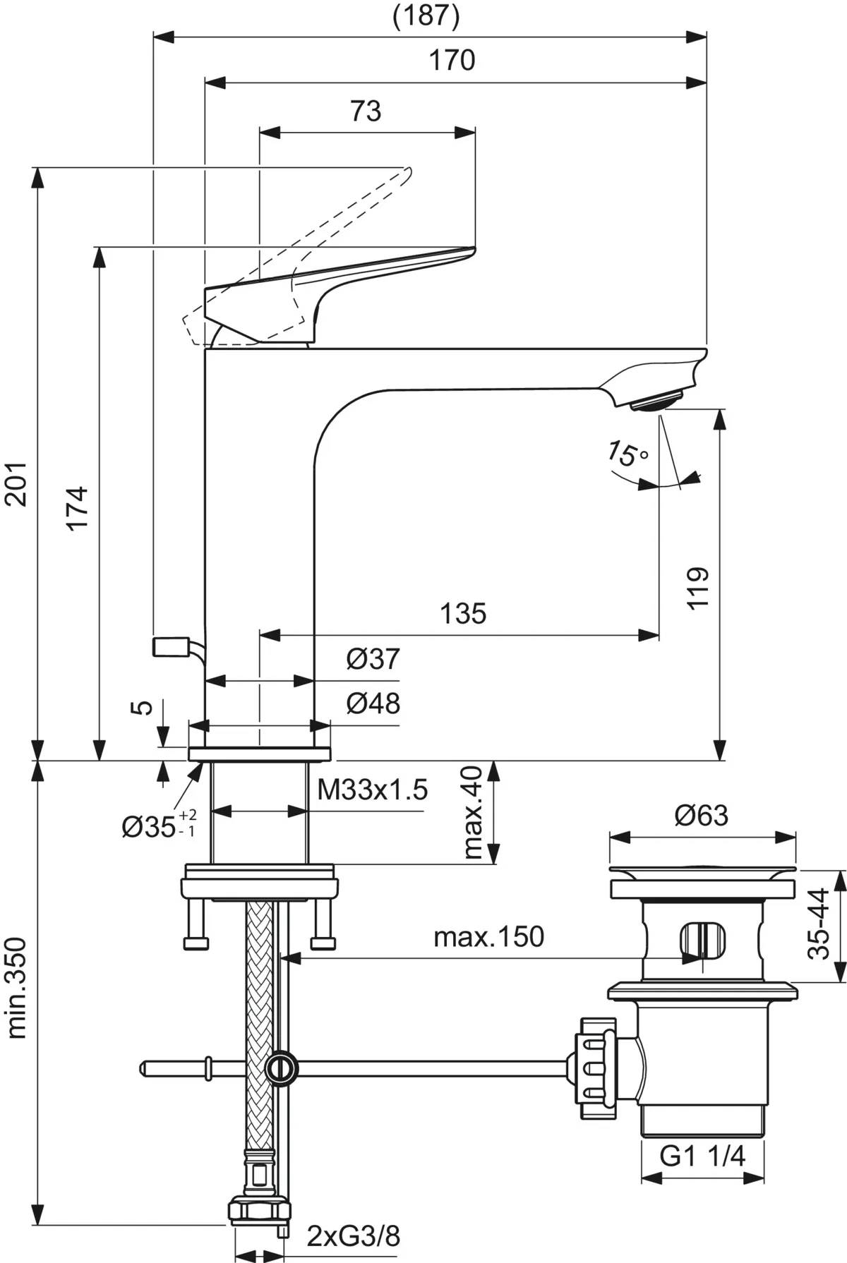 Einhand-Waschtischarmatur „Ceralife O“ Ausladung 135 mm Einhand-Waschtischarmatur „Ceralife O“ Ausladung 135 mm