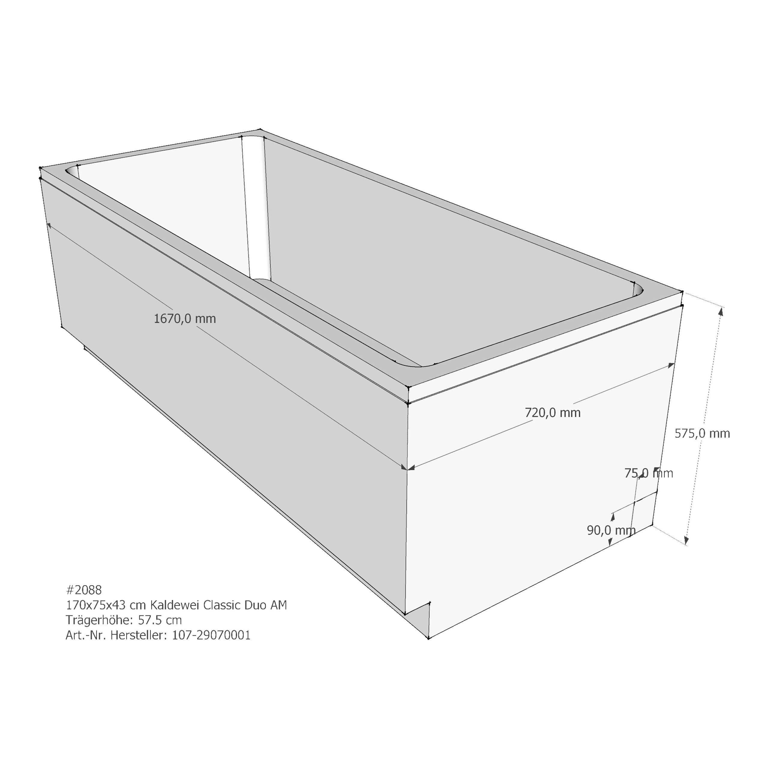 Badewannenträger für Kaldewei Classic Duo 170 × 75 × 43 cm Badewannenträger für Kaldewei Classic Duo 170 × 75 × 43 cm