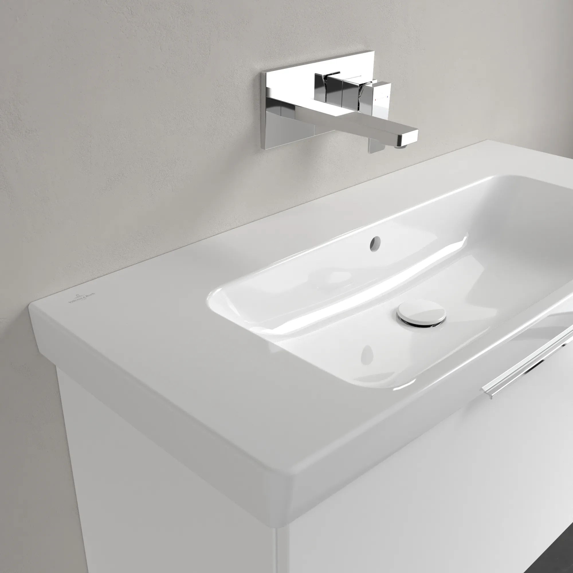 Villeroy & Boch Waschbecken „Architectura“ 1000 × 460 × 165 mm, ohne Hahnlochbohrung, für Becken mittig in Weiß Alpin Villeroy & Boch Waschbecken „Architectura“ 1000 × 460 × 165 mm, ohne Hahnlochbohrung, für Becken mittig in Weiß Alpin