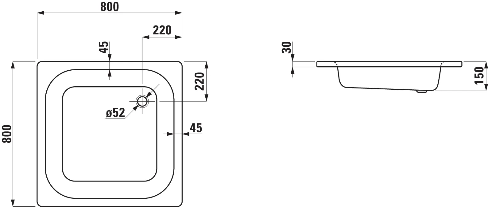 Laufen quadrat Duschwanne „Platina“ 800 × 800 mm ohne Oberflächenbeschichtung, ohne Oberflächenveredelung, in Weiß Laufen quadrat Duschwanne „Platina“ 800 × 800 mm ohne Oberflächenbeschichtung, ohne Oberflächenveredelung, in Weiß
