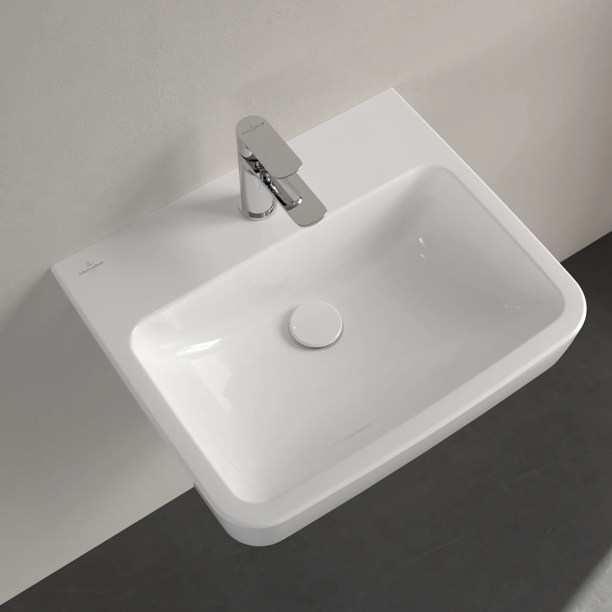 Villeroy & Boch Wandwaschtisch „O.novo“ 550 × 460 × 175 mm, für Becken mittig, mit Hahnlochbohrung, Hahnlochposition mittig in Weiß Alpin Villeroy & Boch Wandwaschtisch „O.novo“ 550 × 460 × 175 mm, für Becken mittig, mit Hahnlochbohrung, Hahnlochposition mittig in Weiß Alpin