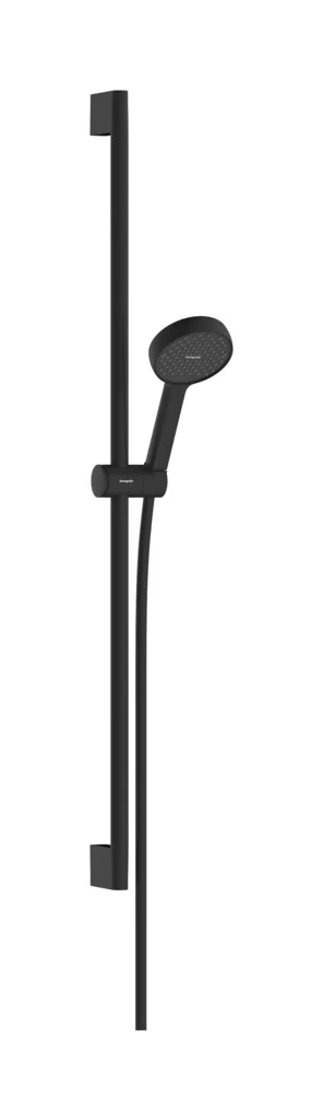 Hansgrohe Activera S Brauseset 95 1jet EcoSmart, mattschwarz, Brausestange 90 cm, Rain Strahl, FlexPower, QuickClean+, Durchflussregler 8 l/min, Mindestflieβdruck 0,5 bar