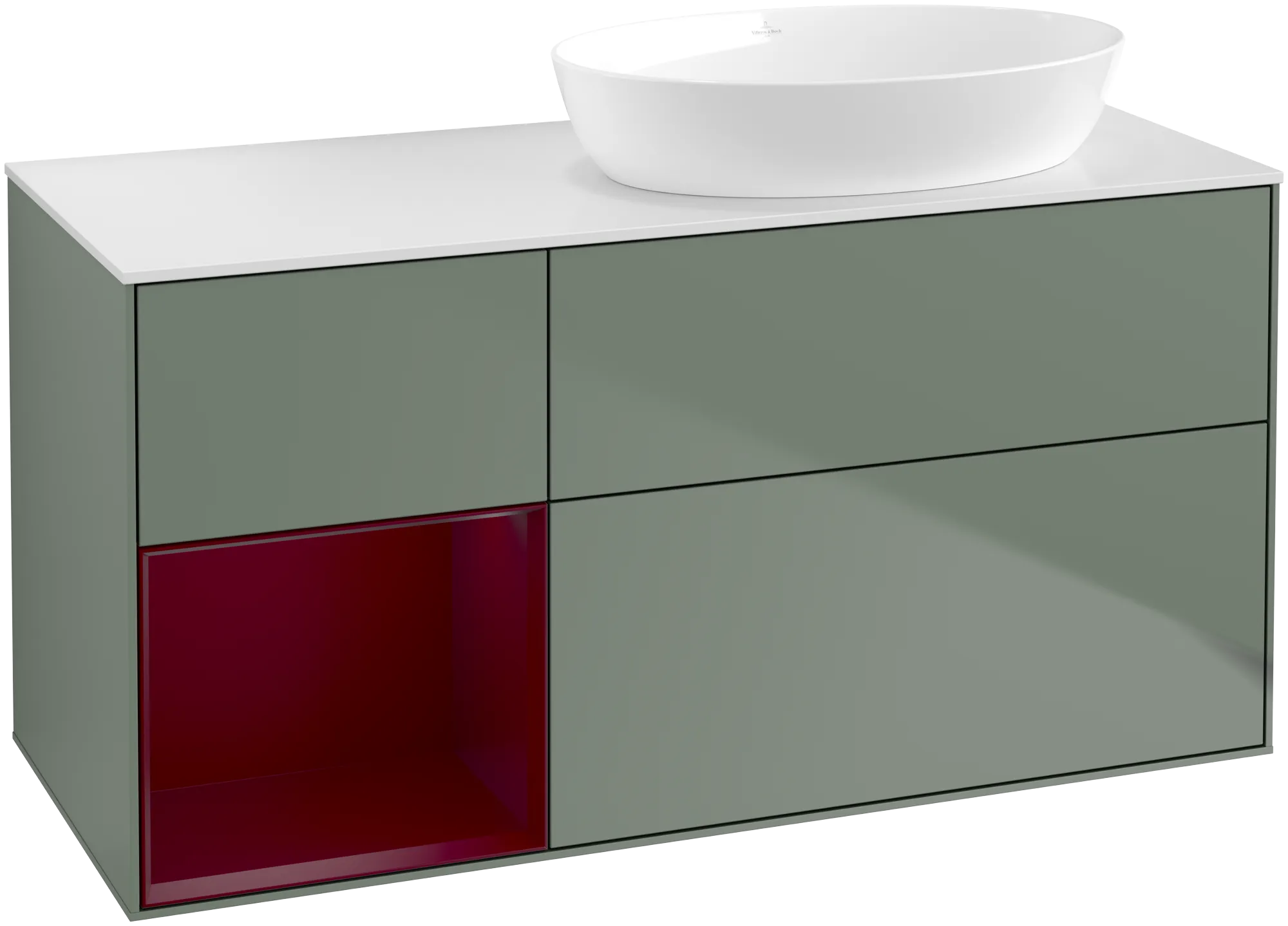Villeroy & Boch Waschbeckenunterschrank Finion FA4, 1200x603x501mm, Olive Matt Lacquer / Peony Matt Lacquer / Glass White Matt