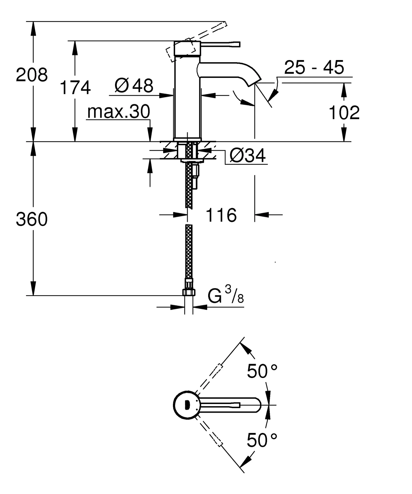Einhand-Waschtischbatterie Essence 24172_1, S-Size, Einlochmontage, glatter Körper, Professional Edition, chrom Einhand-Waschtischbatterie Essence 24172_1, S-Size, Einlochmontage, glatter Körper, Professional Edition, chrom