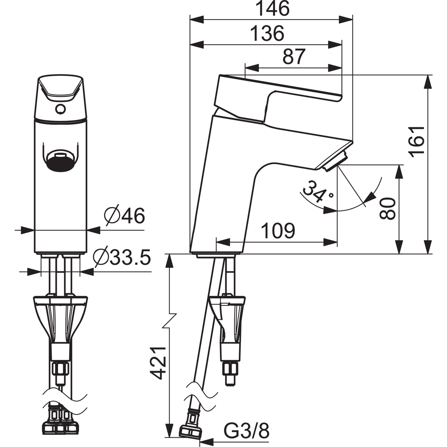 Einhand-Waschtischarmatur „Vantis“ Ausladung 109 mm in Chrom Einhand-Waschtischarmatur „Vantis“ Ausladung 109 mm in Chrom