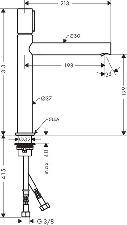 Waschtischmischer 200 Axor Uno Select ohne Ablaufgarnitur chrom