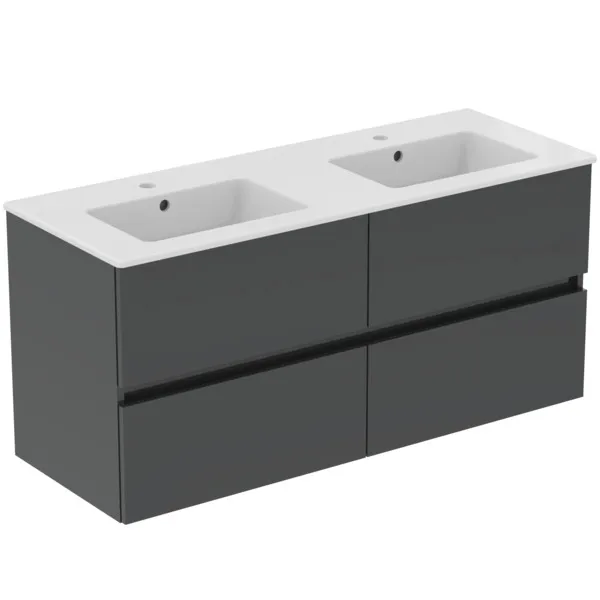 Möbelpaket Eurovit+ mit Waschtisch 121cm Weiß und Unterschrank 120cm 4 Auszüge Hochglanz grau lackiert
