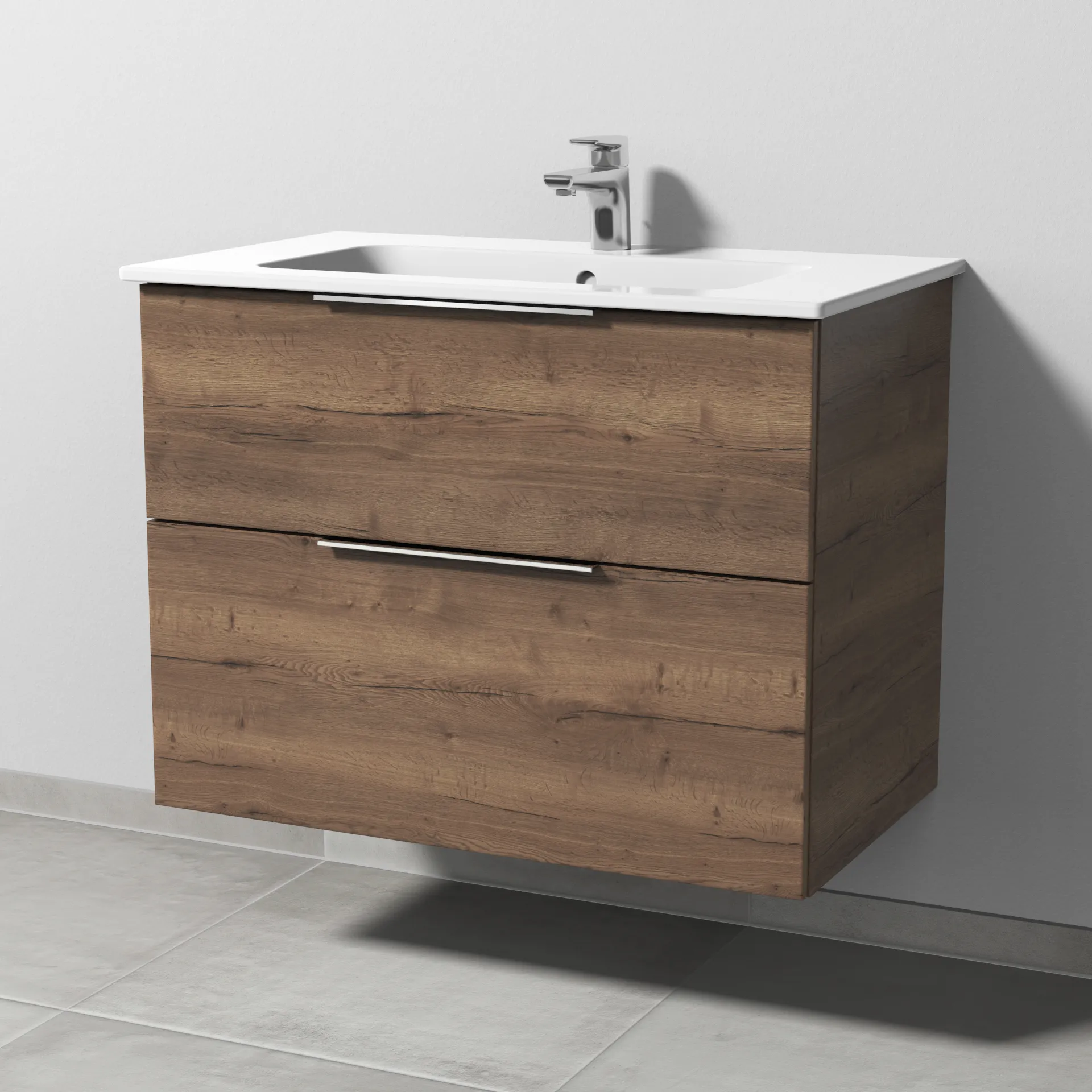 Sanipa Waschtischunterschrank „3way“ passend zu Keramik-Waschtische ME by Starck von Duravit 800 × 613 × 467 mm in Eiche Tabak
