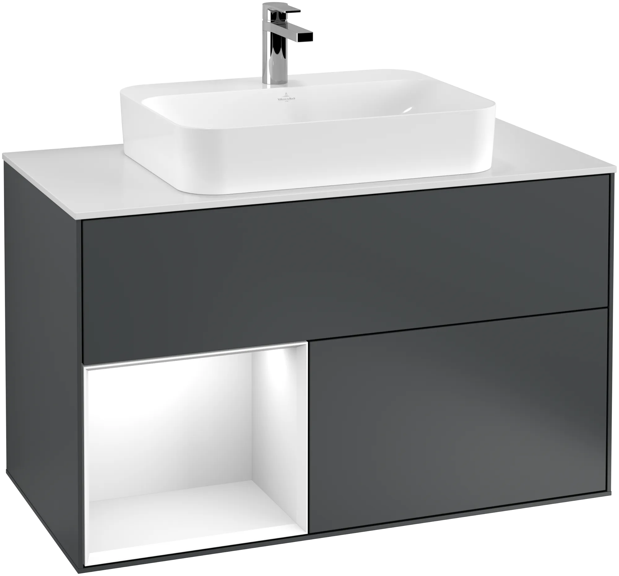 Villeroy & Boch Finion Waschbeckenunterschrank F36, 1000 x 603 x 501 mm, Midnight Blue Matt / Glossy White