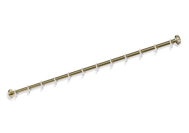 HEWI System 900 Vorhangstange, Edelstahl, PVD beschichtet, Länge 1524 mm, 12 Vorhangringe aus weißem POM