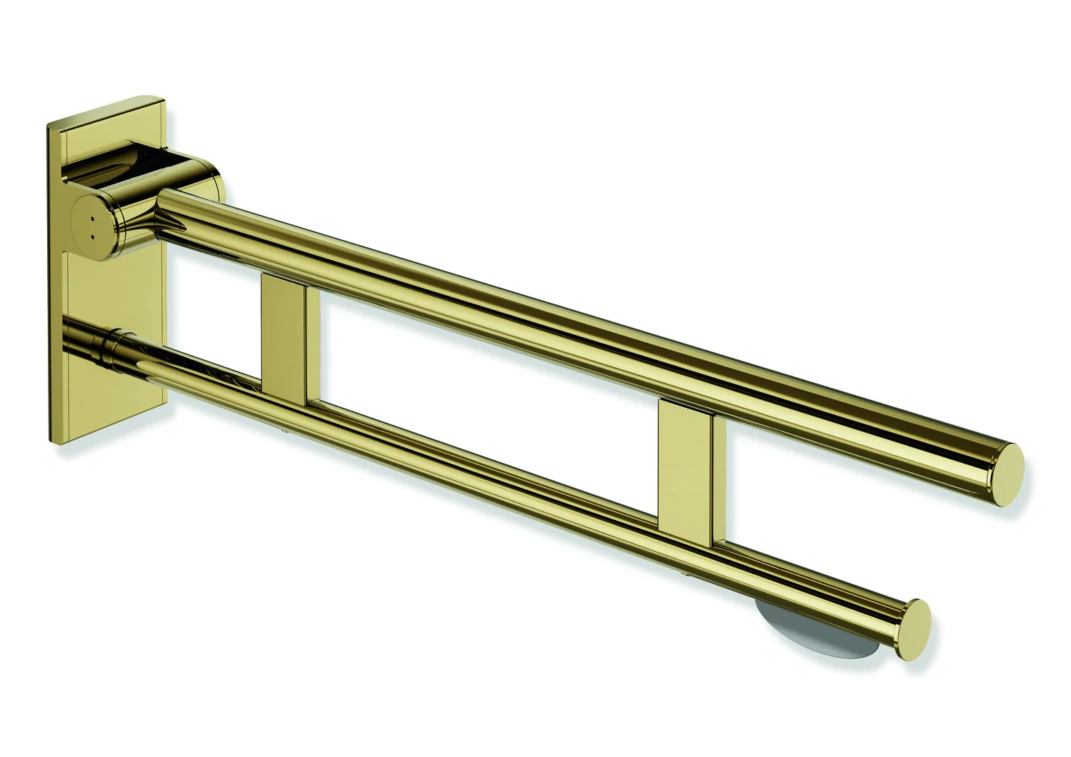 HEWI System 900 - Mobiler Stützklappgriff Duo, Edelstahl PVD gold glänzend, Ausladung 700 mm, mit WC-Papierhalter
