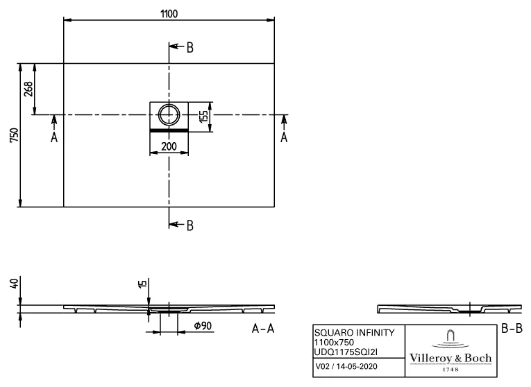 Villeroy & Boch rechteck Duschwanne „Squaro Infinity“ nur flächenbündige Installation 110 × 75 cm ohne Oberflächenbeschichtung, in Stone White Villeroy & Boch rechteck Duschwanne „Squaro Infinity“ nur flächenbündige Installation 110 × 75 cm ohne Oberflächenbeschichtung, in Stone White