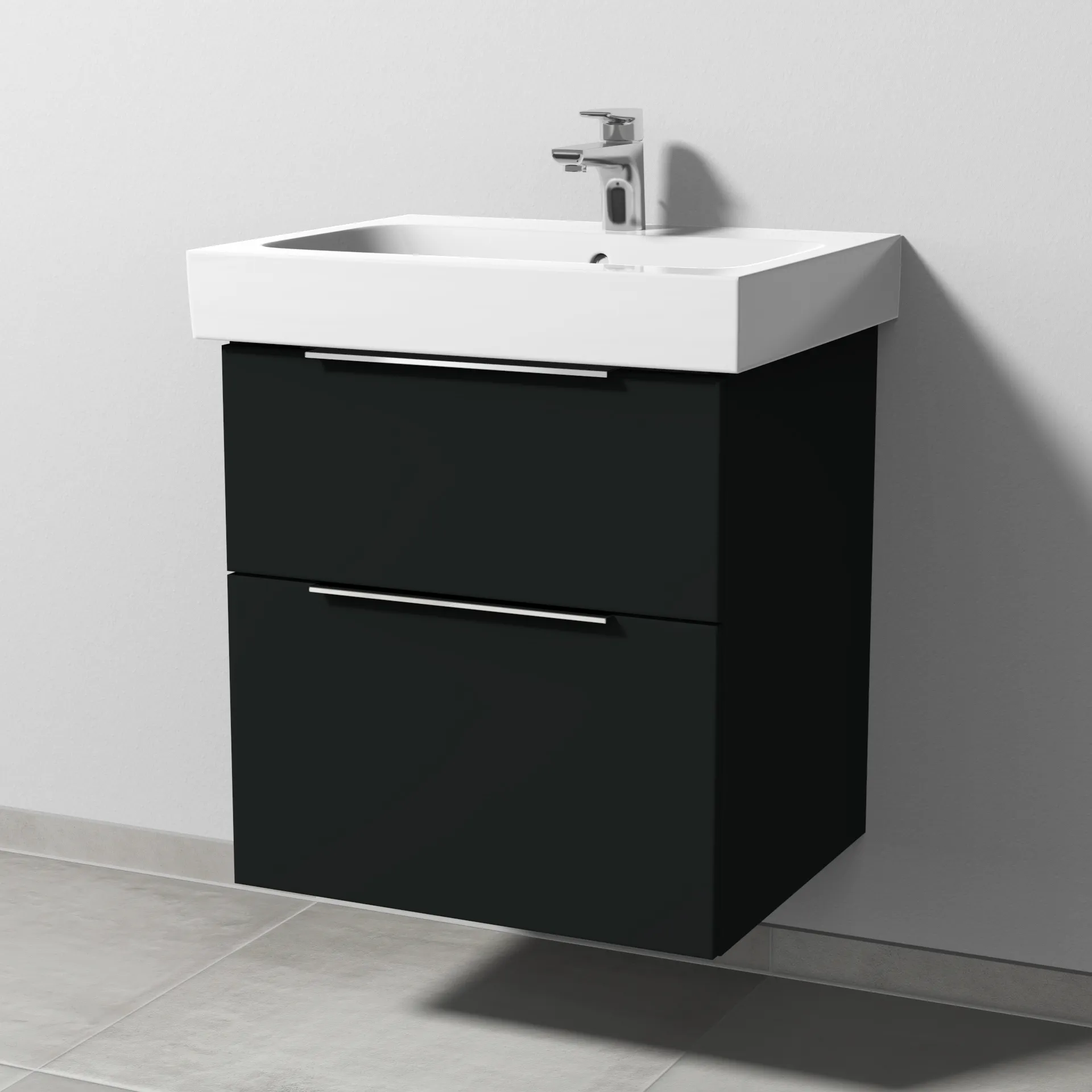 Sanipa Waschtischunterschrank „3way“ passend zu Keramik-Waschtische iCon von Geberit 550 × 593 × 462 mm in Vulkan (matt), Becken mittig