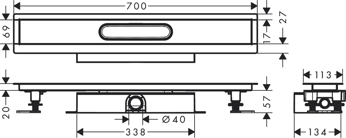 Hansgrohe uBox universal Komplettset für flache Installation 700 mm, passend zu RainDrain Rock und Match Fertigsets