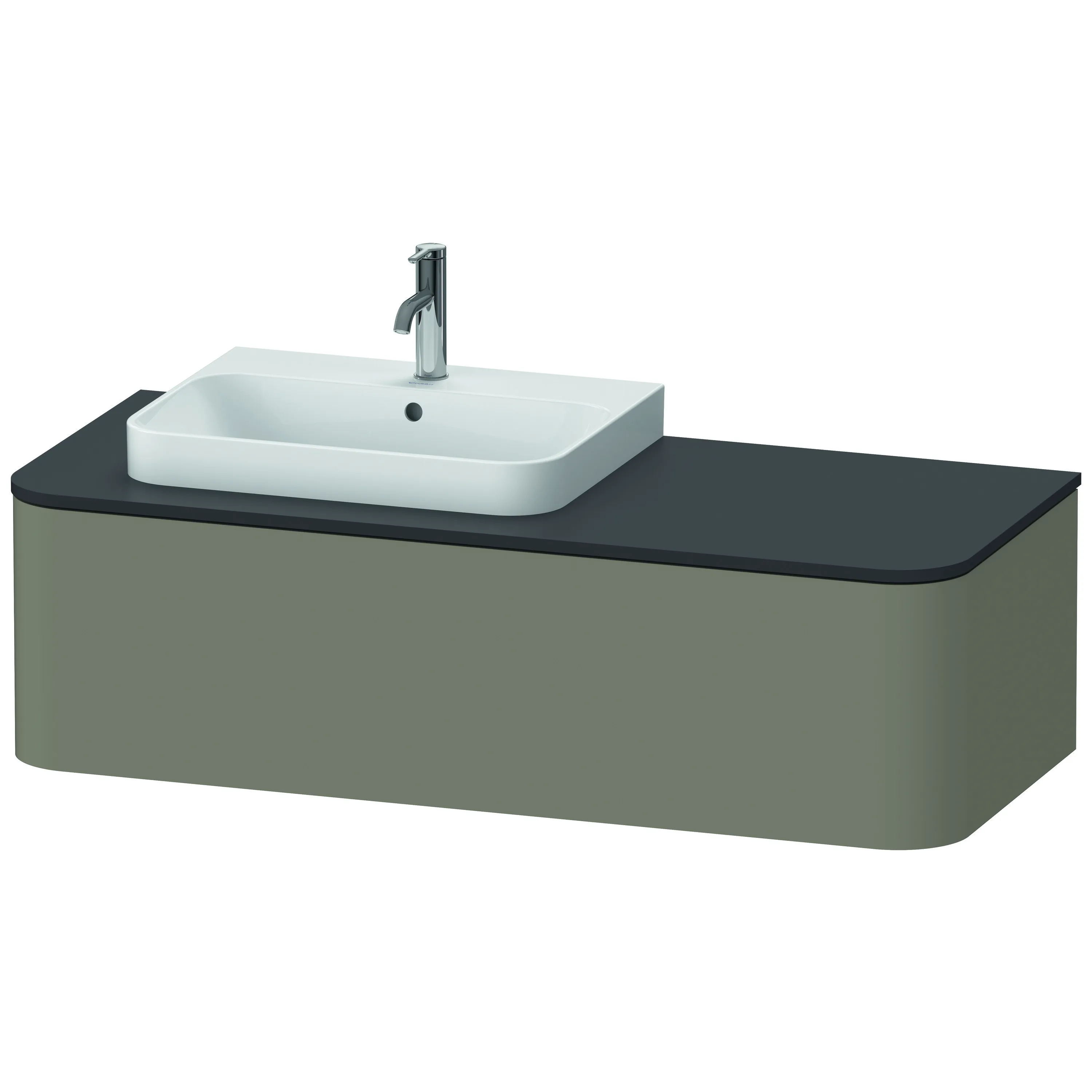 Duravit Waschtischunterschrank wandhängend „Happy D.2 Plus“ 130 × 35,4 × 55 cm Steingrau Seidenmatt, links Duravit Waschtischunterschrank wandhängend „Happy D.2 Plus“ 130 × 35,4 × 55 cm Steingrau Seidenmatt, links