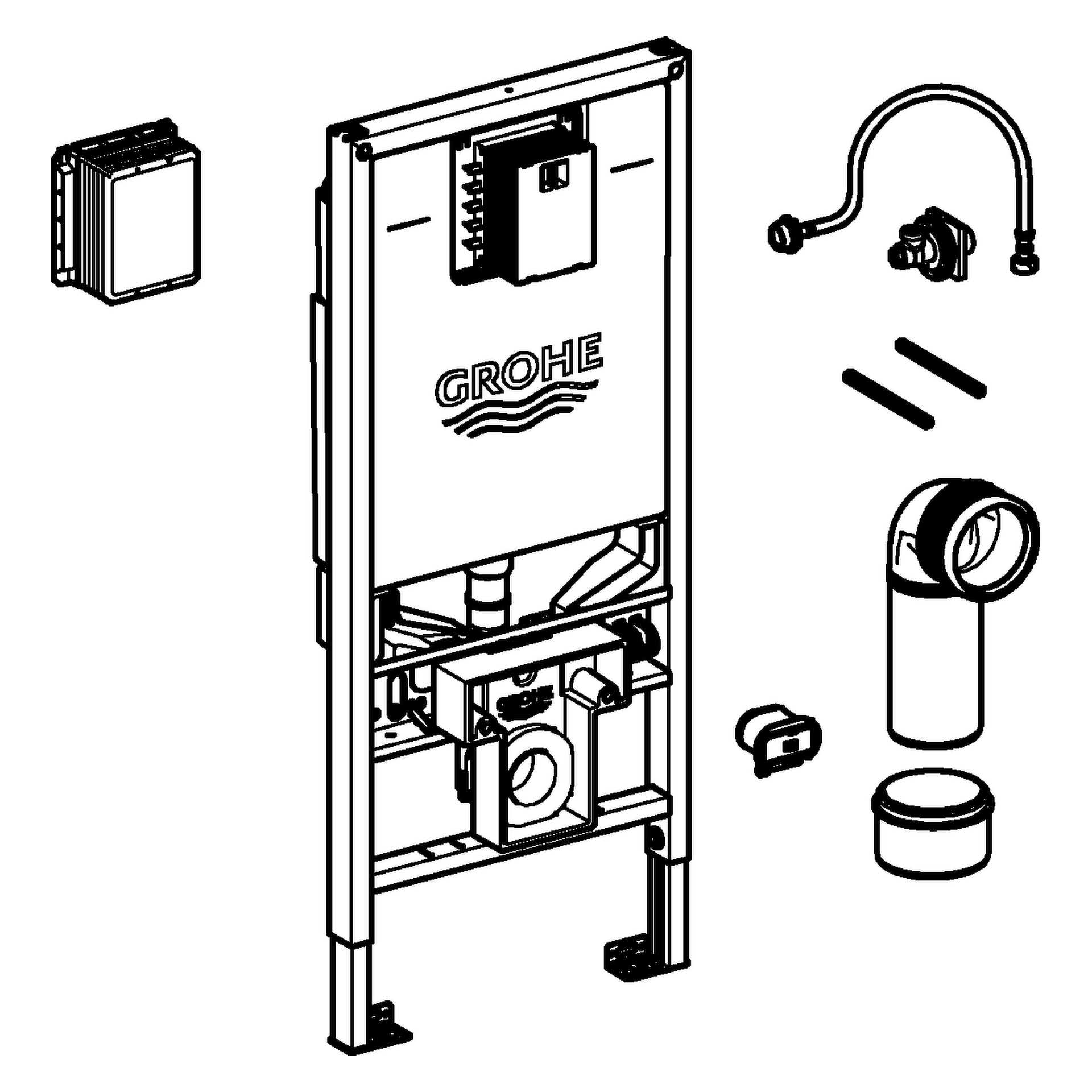 WC-Element Rapid SLX 39865, 1,13 m Bauhöhe, mit Spülstromdrossel, mit Stromanschluss (Klemmdose) und Wasseranschluss für Dusch-WC, für Vorwand- oder Ständerwandmontage, je 1 Revisionsschacht für kleine und große Betätigungen, ohne Wandwinkel