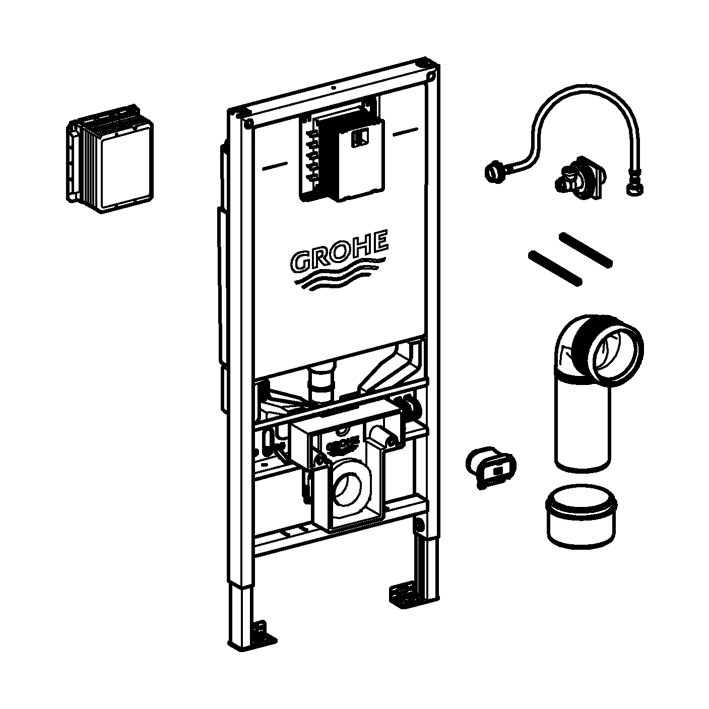 WC-Element Rapid SLX 39865, 1,13 m Bauhöhe, mit Spülstromdrossel, mit Stromanschluss (Klemmdose) und Wasseranschluss für Dusch-WC, für Vorwand- oder Ständerwandmontage, je 1 Revisionsschacht für kleine und große Betätigungen, ohne Wandwinkel